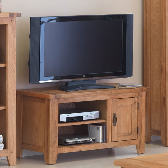 Read more about Velum wooden small tv unit in chunky solid oak