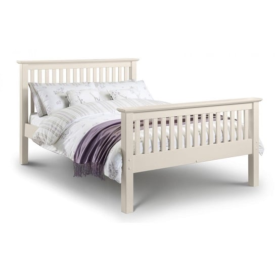 Read more about Ballari wooden double size high foot bed in stone white