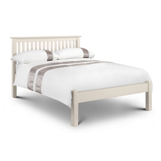 Read more about Ballari wooden double size low foot bed in stone white