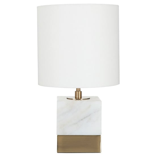 Vencro White Fabric Shade Table Lamp With White Marble Base