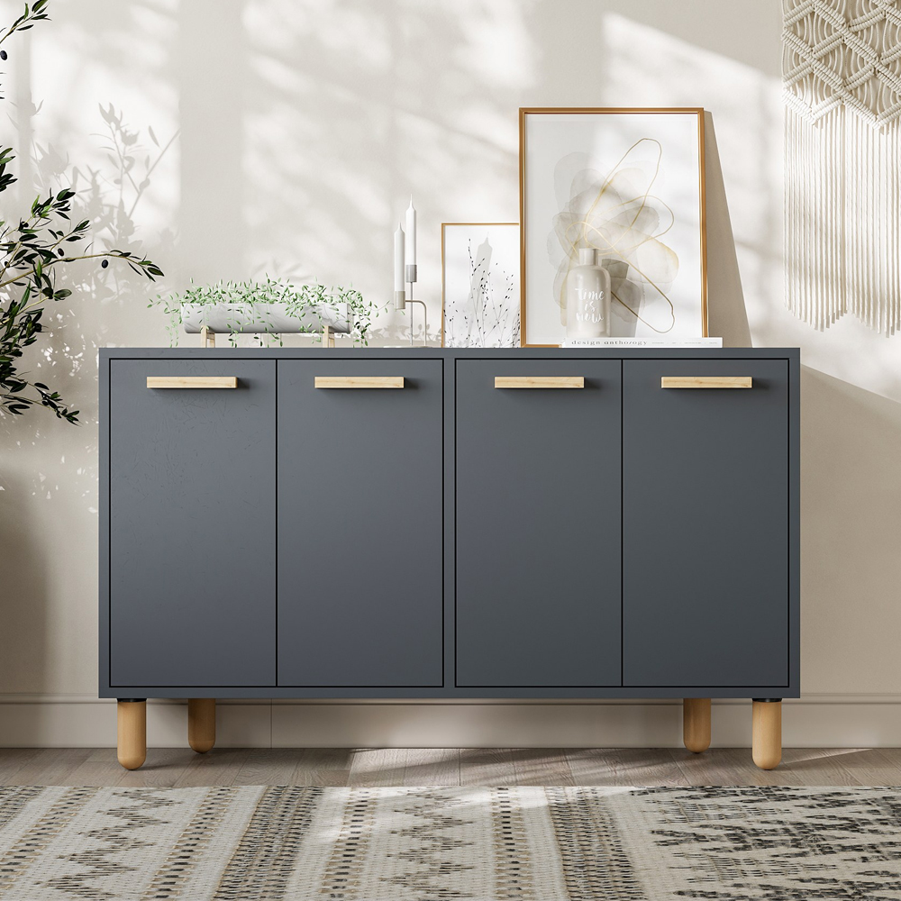 Venedik Wooden Sideboard with 4 Doors in Anthracite