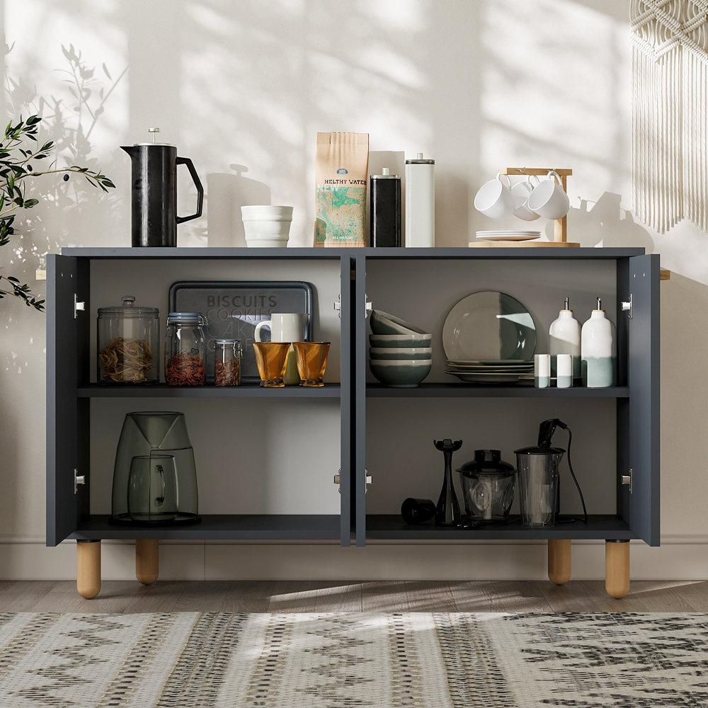 Venedik Wooden Sideboard with 4 Doors in Anthracite