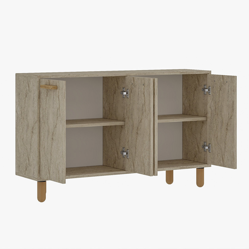 Venedik Wooden Sideboard with 4 Doors in Travertine Marble Effect