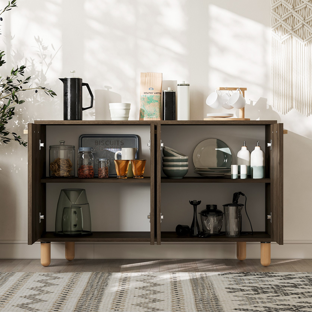 Venedik Wooden Sideboard with 4 Doors in Walnut