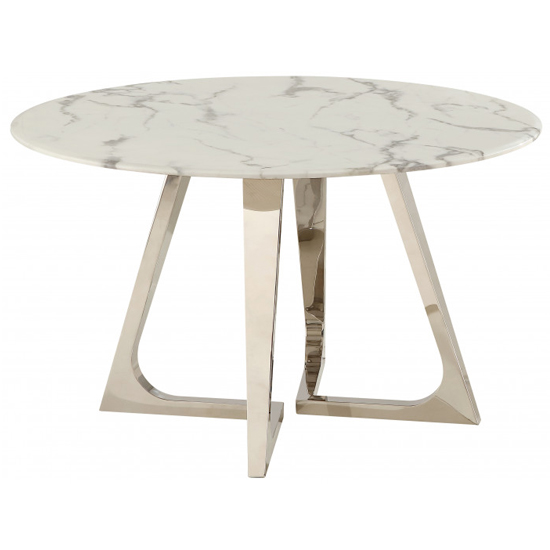 Round White Marble Dining Table With Silver Legs FiF