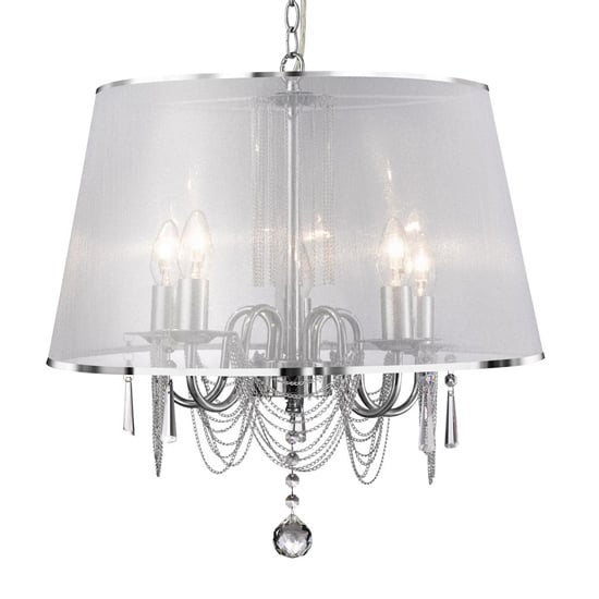 Photo of Venetian curved 5 lights voile shade pendant light in chrome