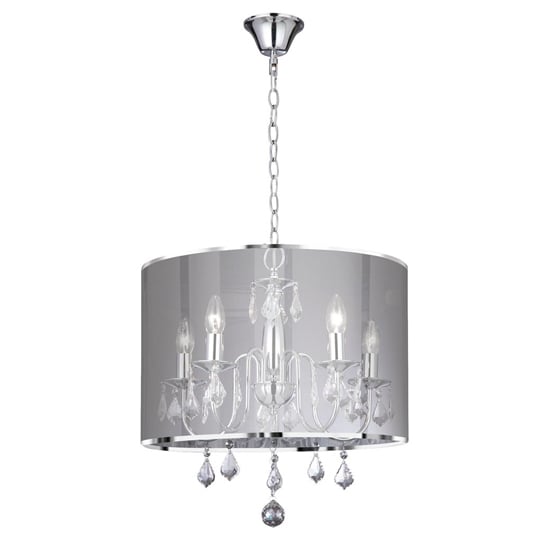 Photo of Venetian round 5 lights voile shade pendant light in chrome