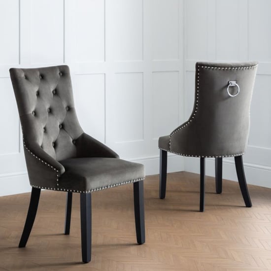 Read more about Valene knockerback grey velvet dining chairs in pair