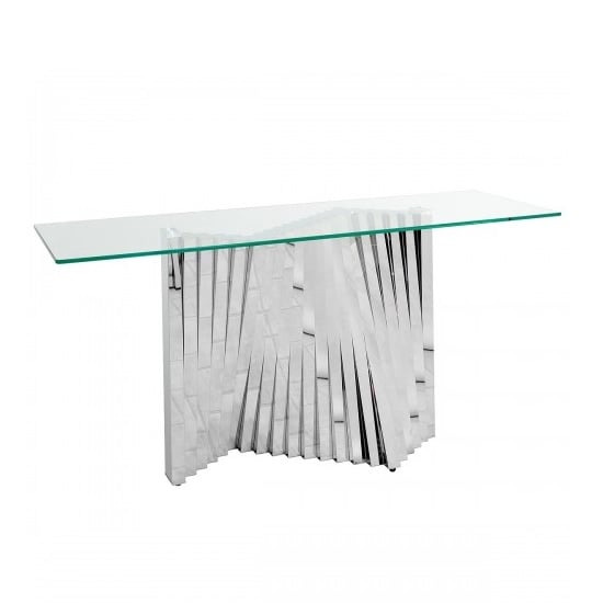 Product photograph of Venezia Glass Console Table In Clear With Stainless Steel Base from Furniture in Fashion