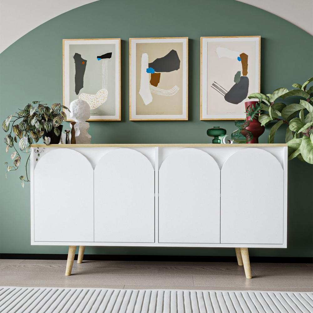Venezia V2 Wooden Sideboard with 4 Doors in Sapphire Oak and White