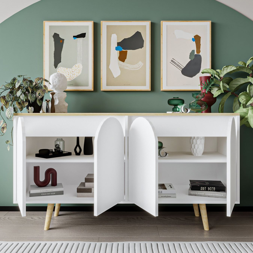 Venezia V2 Wooden Sideboard with 4 Doors in Sapphire Oak and White