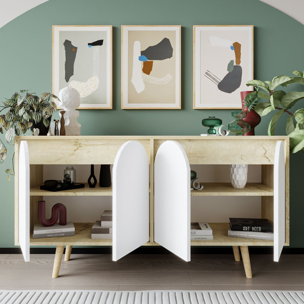 Venezia Wooden Sideboard with 4 Doors in Sapphire Oak and White