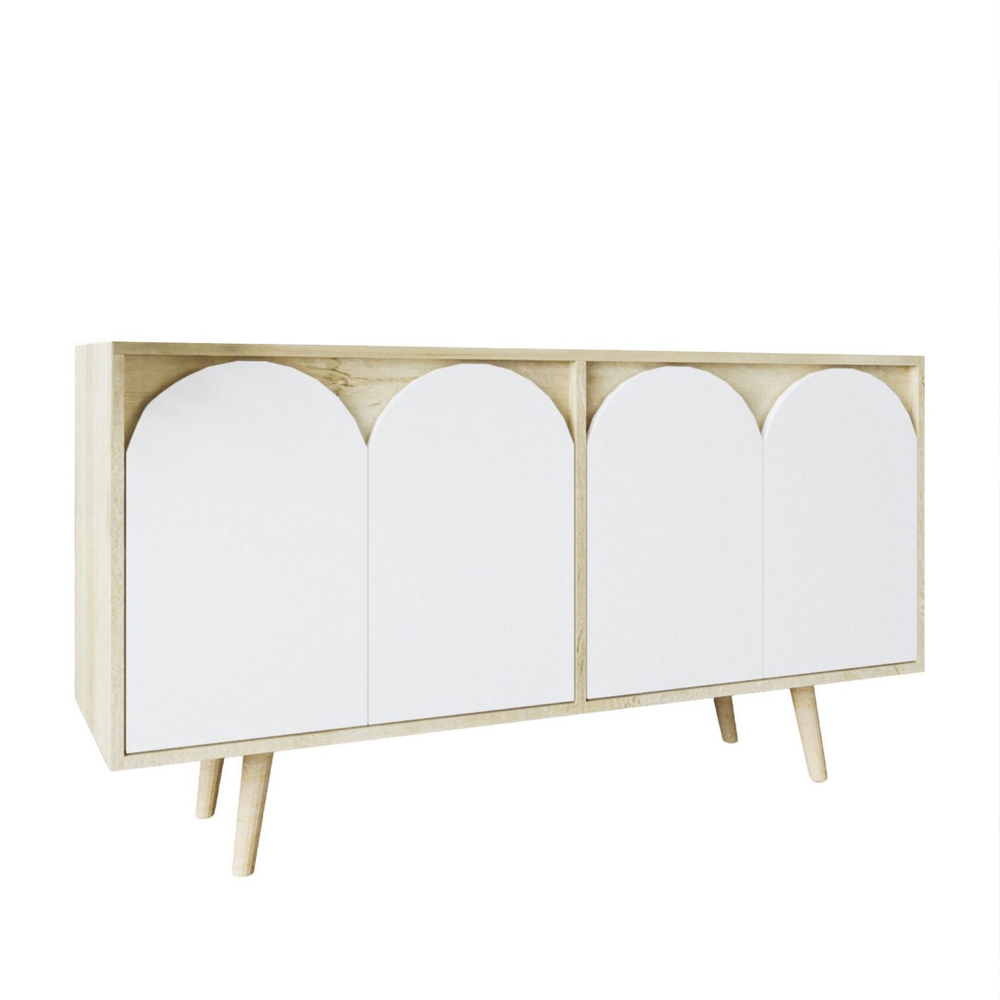 Venezia Wooden Sideboard with 4 Doors in Sapphire Oak and White