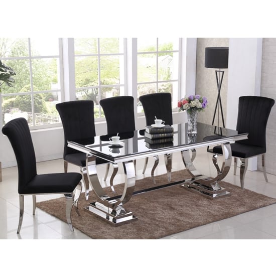 Venica Black Glass Rectangular Dining Table With Chrome Base_3