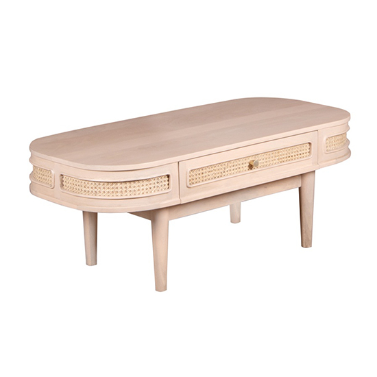 Venice Cane And Mango Wood Coffee Table 1 Drawer In Natural