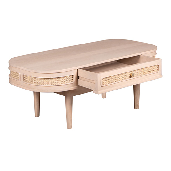 Venice Cane And Mango Wood Coffee Table 1 Drawer In Natural