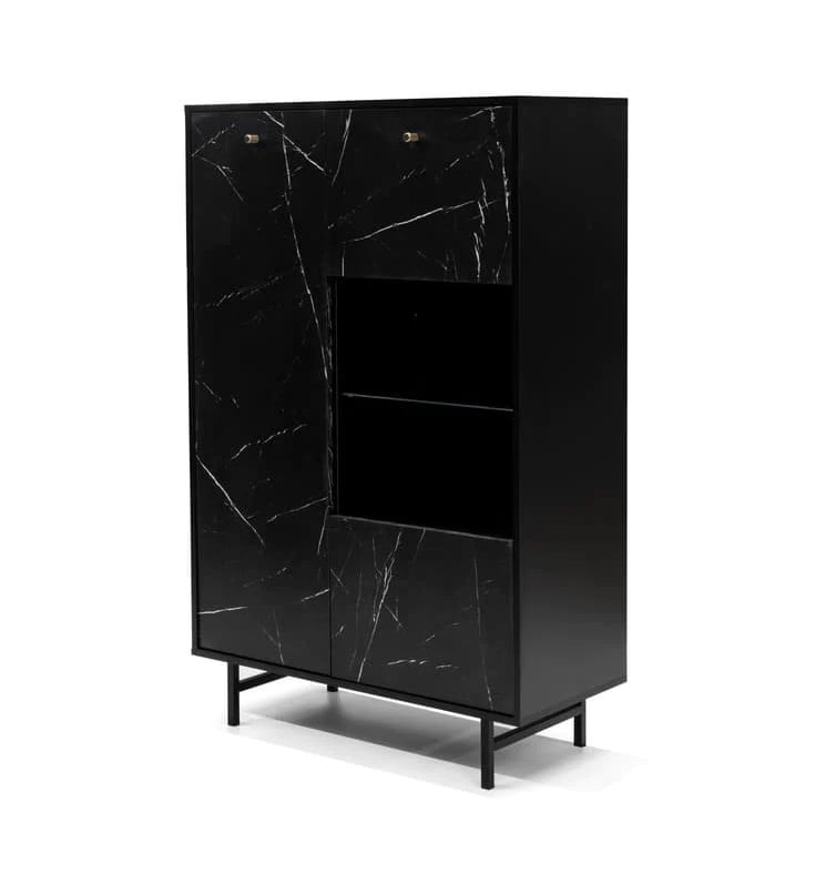 Venice Wooden Display Cabinet 2 Doors In Black Marble Effect