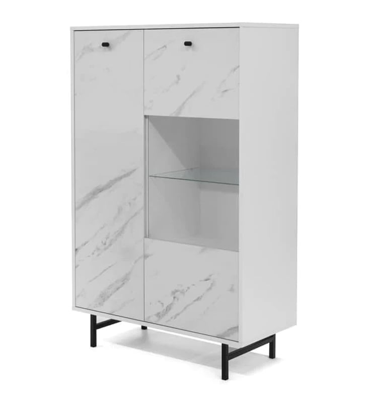 Venice Wooden Display Cabinet 2 Doors In White Marble Effect