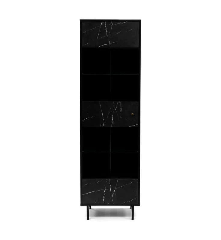 Venice Wooden Display Cabinet Tall 1 Door In Black Marble Effect