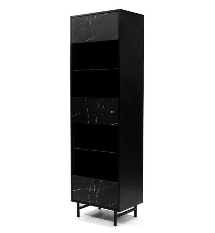 Venice Wooden Display Cabinet Tall 1 Door In Black Marble Effect