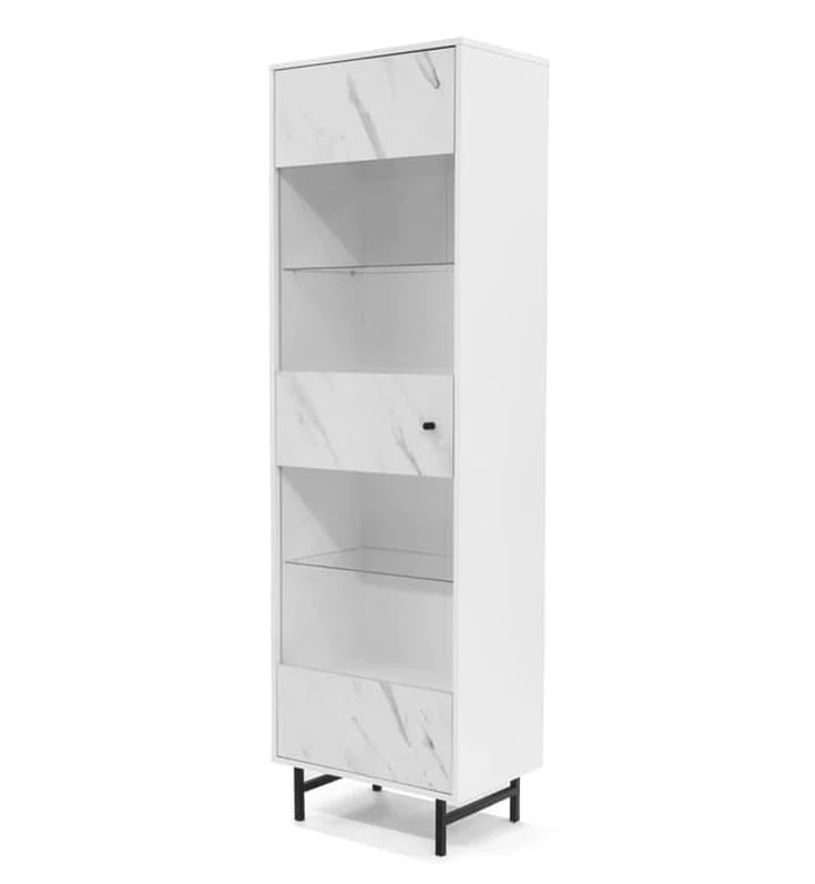 Venice Wooden Display Cabinet Tall 1 Door In White Marble Effect