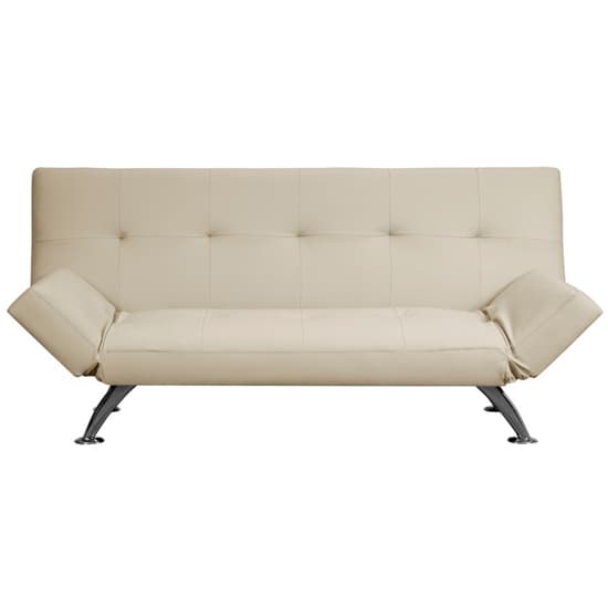 Venice Faux Leather Sofa Bed In Cream With Chrome Metal Legs_1