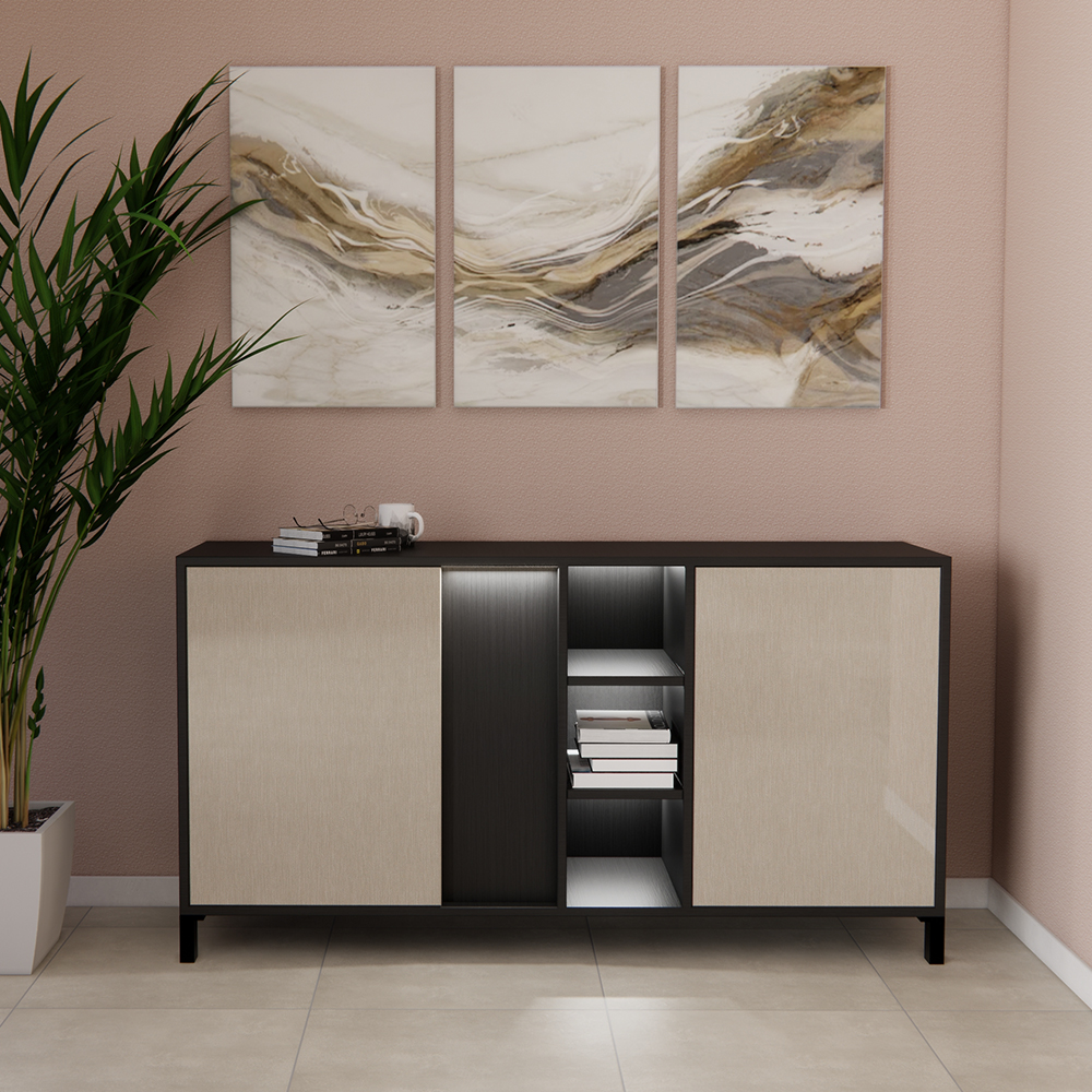 Venice High Gloss Sideboard With 2 Doors In Champagne And LED