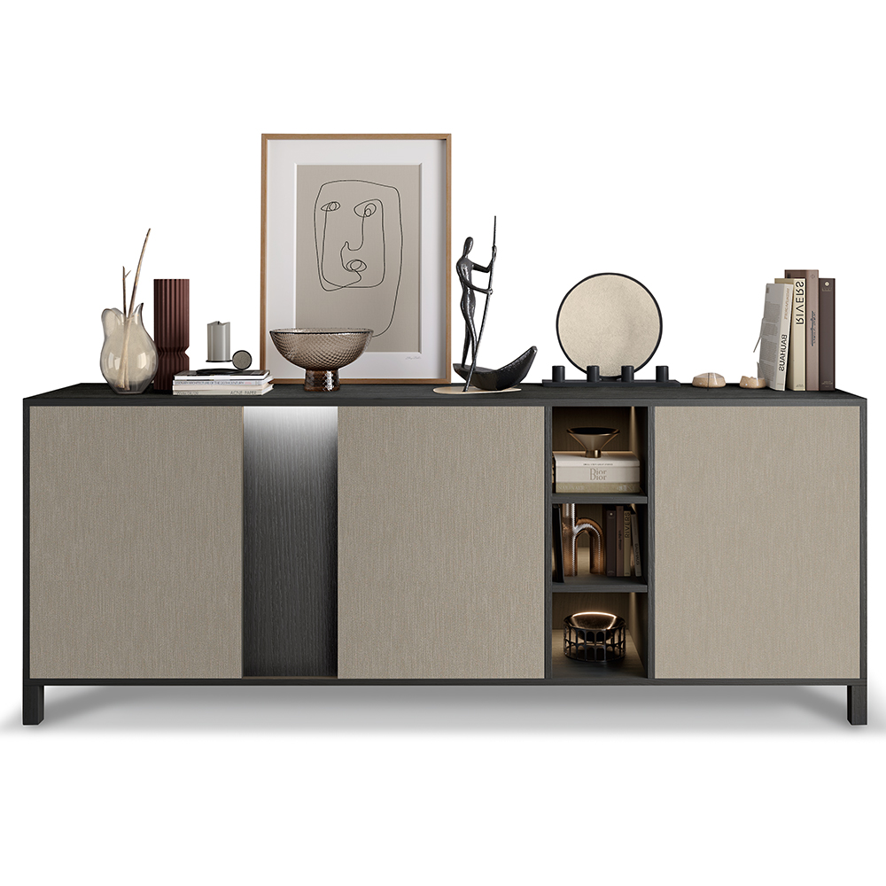 Venice High Gloss Sideboard With 3 Doors In Champagne And LED