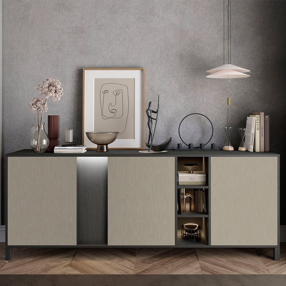Read more about Venice high gloss sideboard with 3 doors in champagne and led
