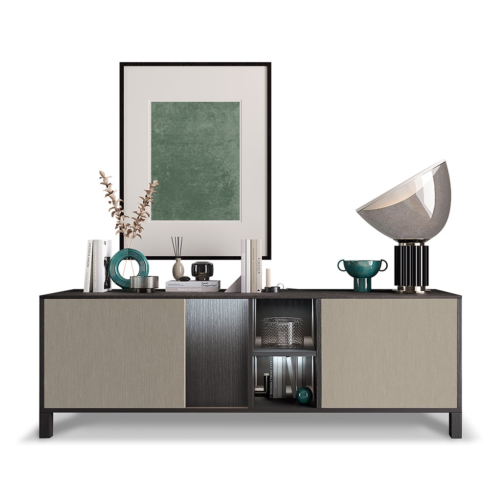 Venice High Gloss TV Sideboard With 2 Doors In Champagne And LED