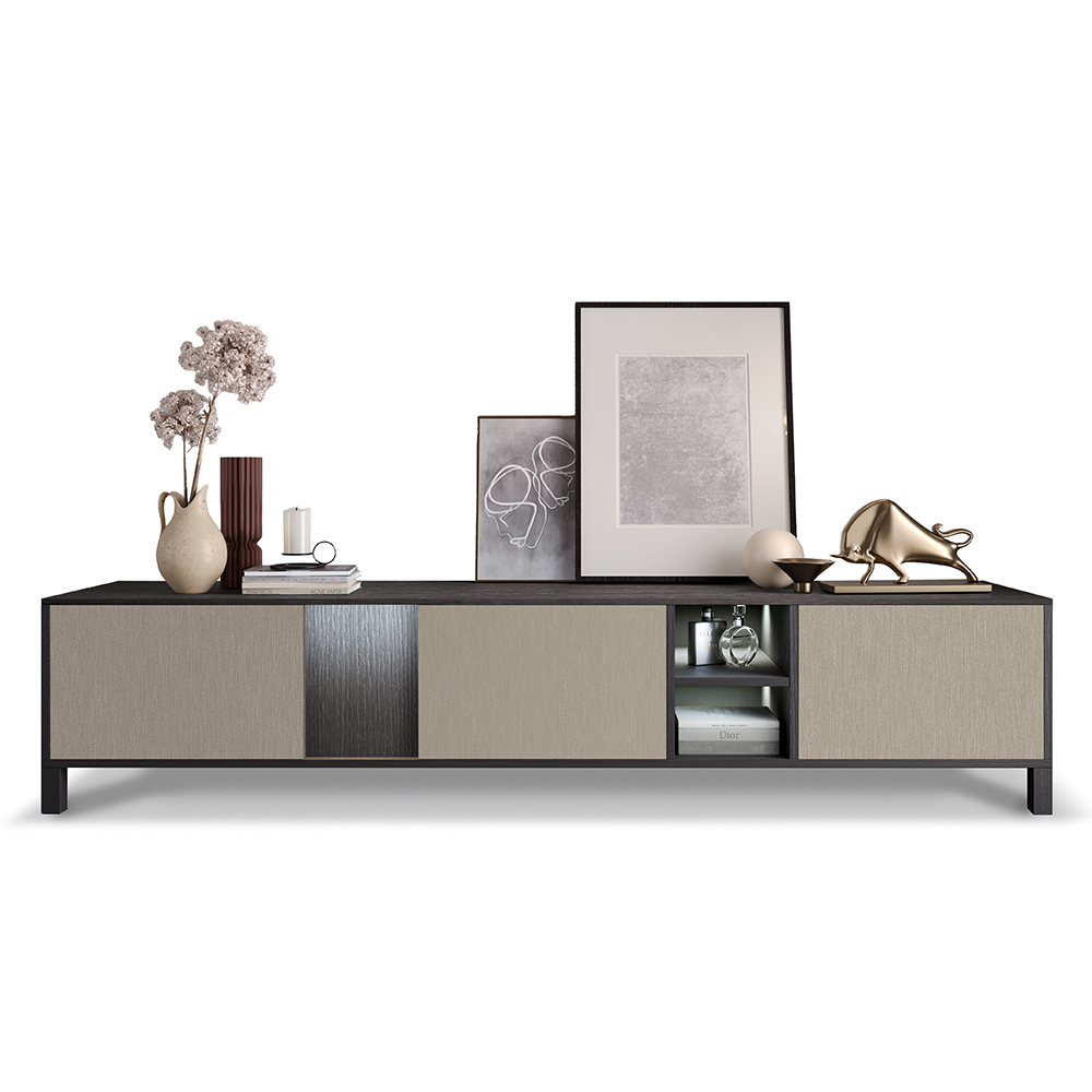 Venice High Gloss TV Sideboard With 3 Doors In Champagne And LED