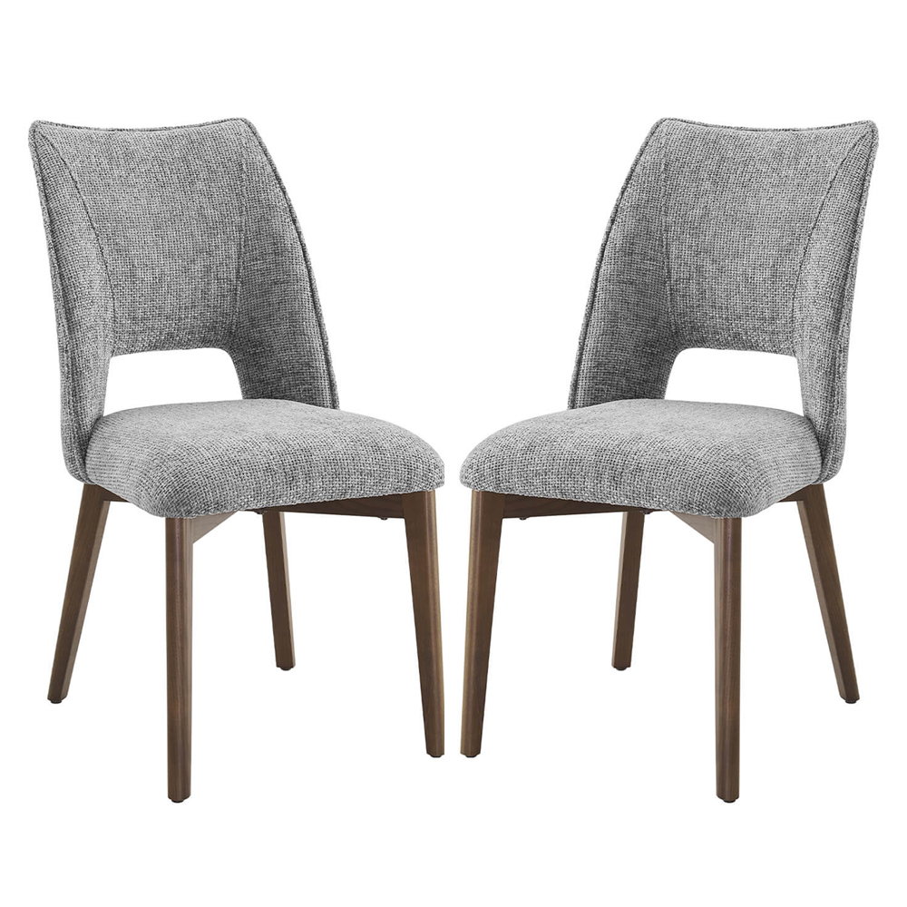 Read more about Venice light grey fabric dining chairs in pair
