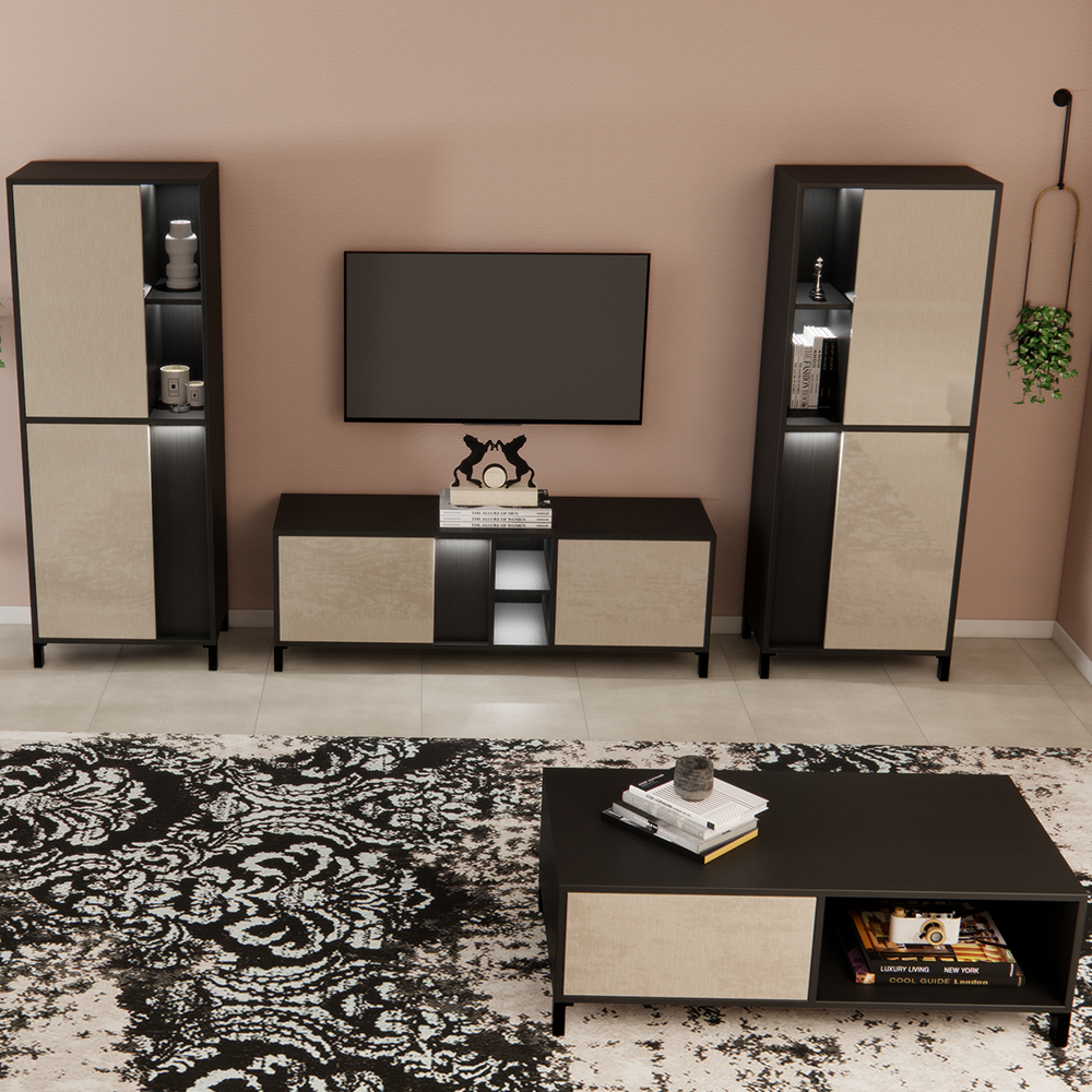 Venice Living Room Set With Coffee Table In Champagne And LED