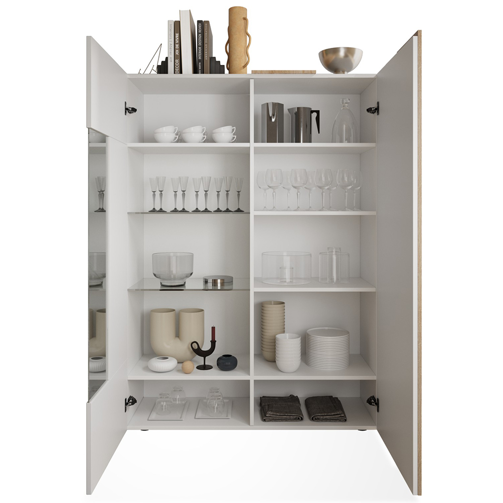 Venice White High Gloss Display Cabinet 2 Doors In Cadiz Oak