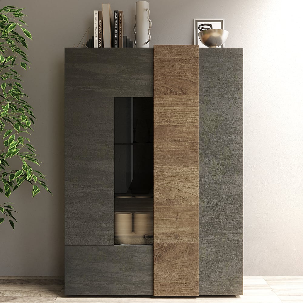 Venice Wooden Display Cabinet 2 Doors In Titan And Mercure