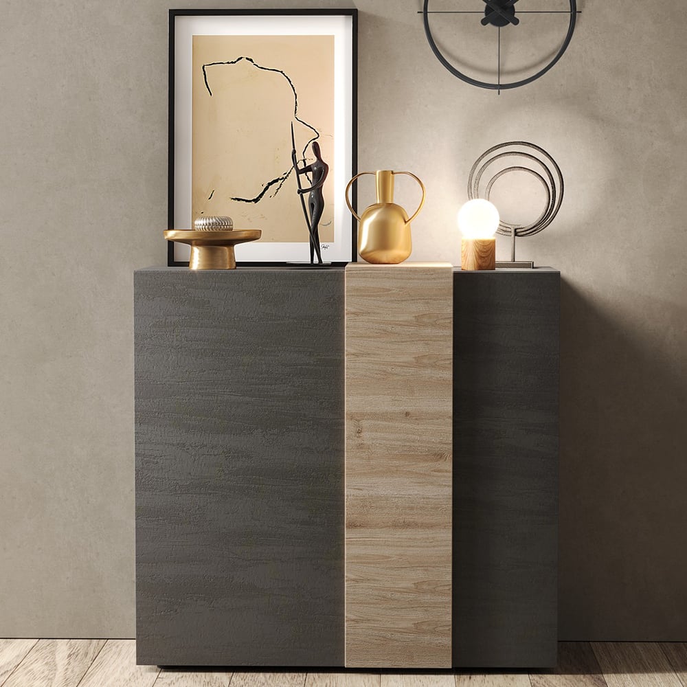 Venice Wooden Highboard 2 Doors In Titan And Cadiz Oak