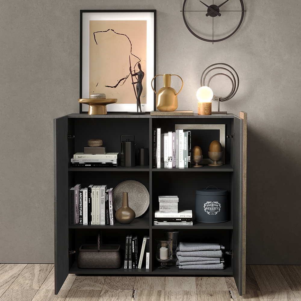Venice Wooden Highboard 2 Doors In Titan And Mercure