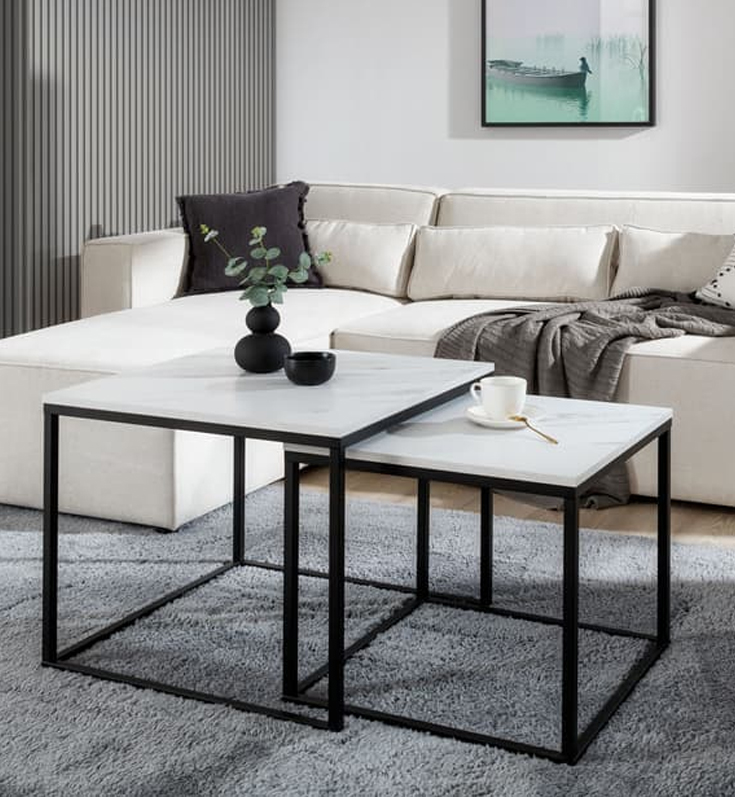 Read more about Venice wooden set of 2 coffee tables in white marble effect