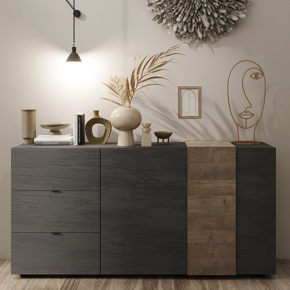 Venice Wooden Sideboard 2 Doors 3 Drawers In Titan And Mercure
