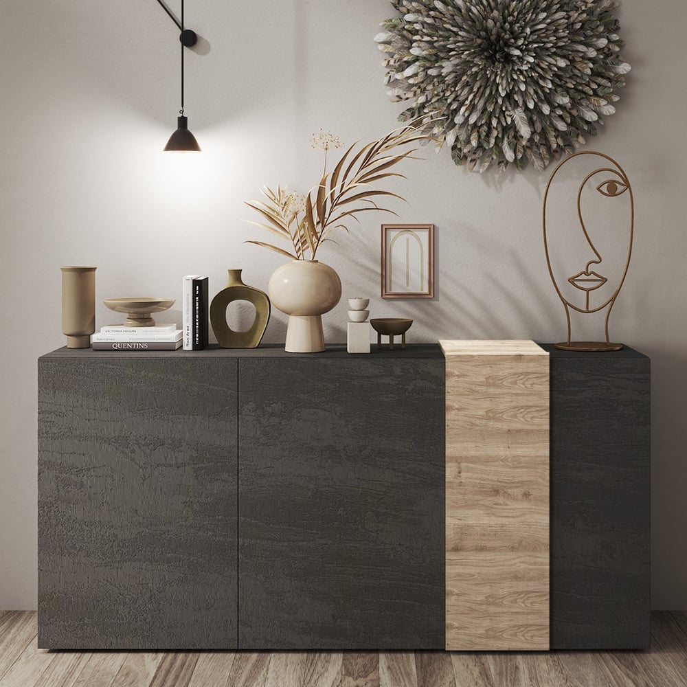 Venice Wooden Sideboard 3 Doors In Titan And Cadiz Oak