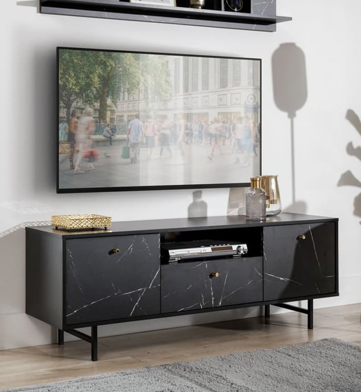 Read more about Venice wooden tv stand 2 doors 1 drawer in black marble effect