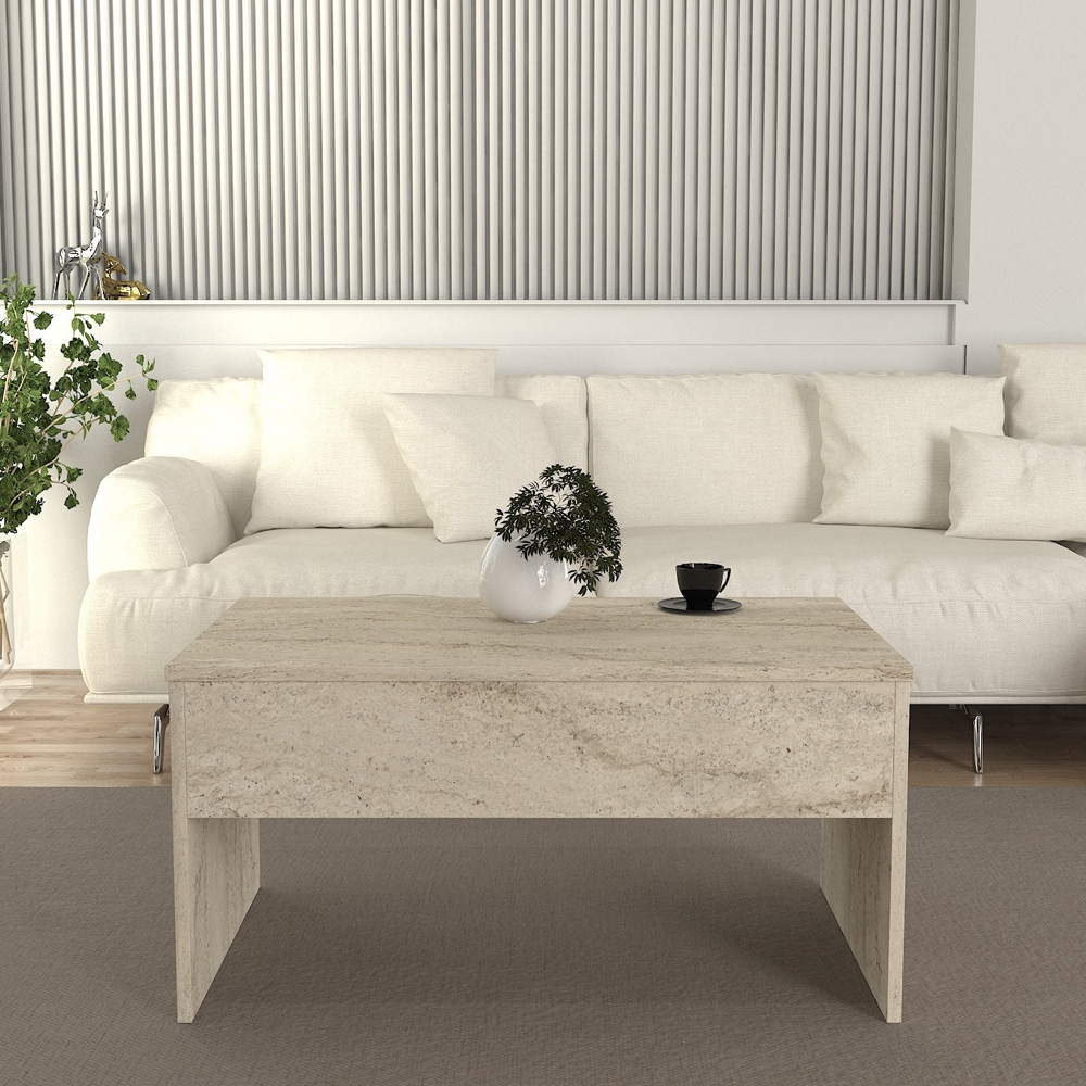 Vensaro Wooden Coffee Table With Storage In Travertine