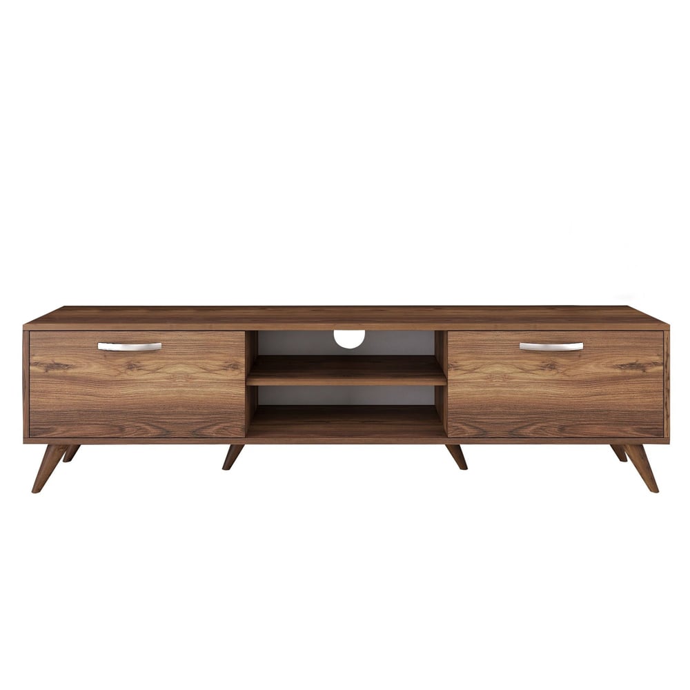 Vensaro Wooden TV Stand With 2 Flap Doors In Walnut