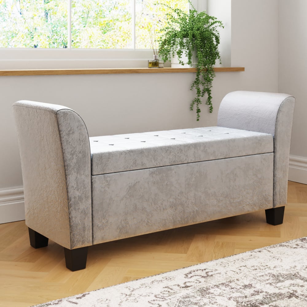 Ventnor Crushed Velvet Storage Seating Ottoman In Grey