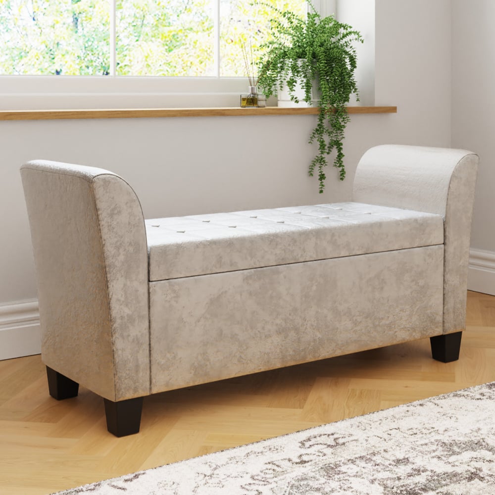 Ventnor Crushed Velvet Storage Seating Ottoman In Oyster