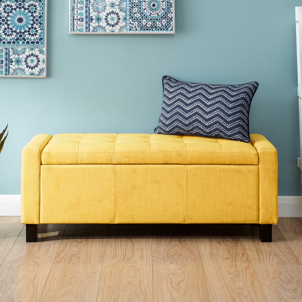 Ventnor Fabric Storage Ottoman Seating Bench In Mustard