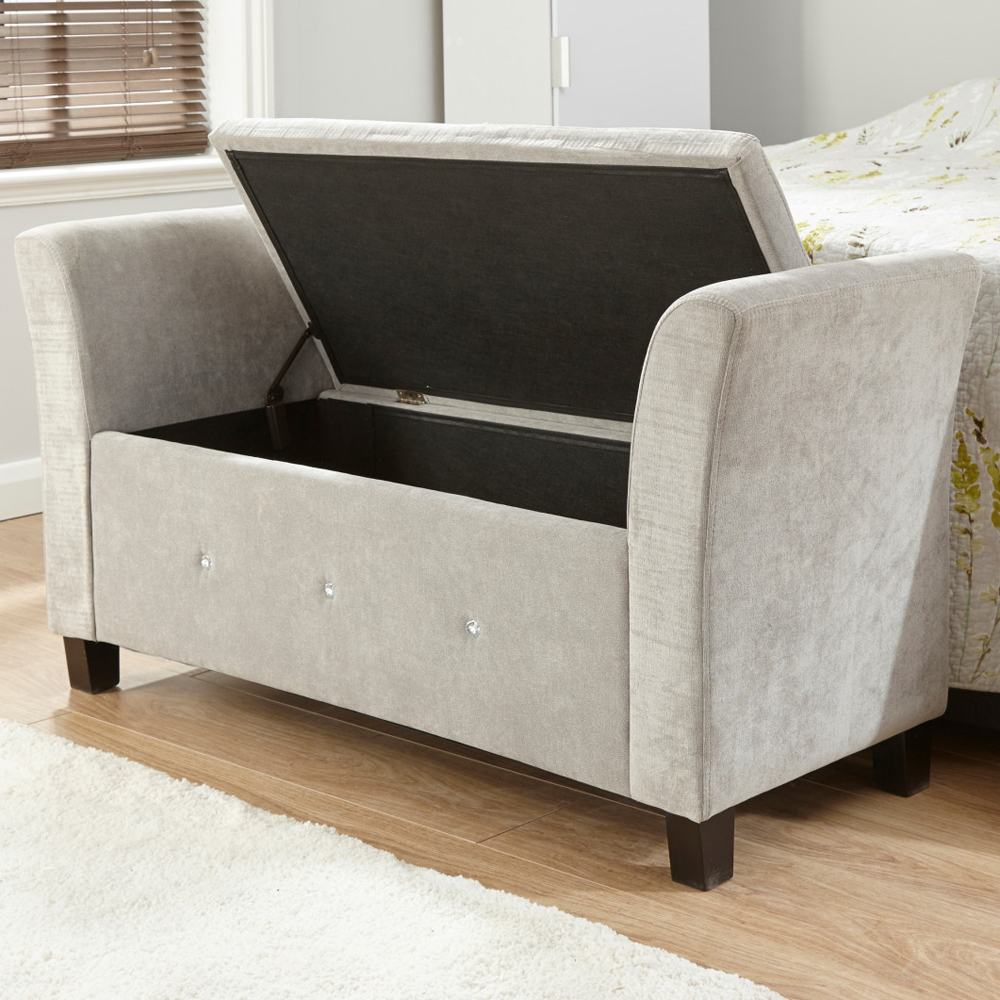 Ventnor Fabric Storage Ottoman In Silver