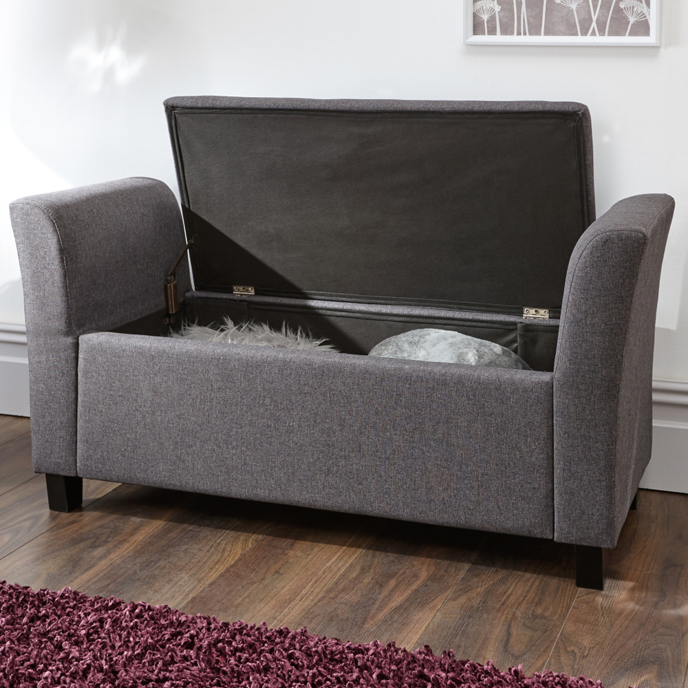 Ventnor Fabric Storage Seating Ottoman In Charcoal Grey