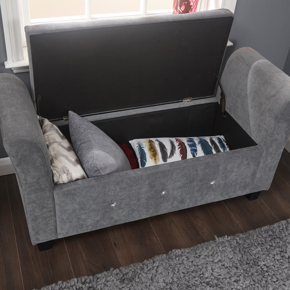 Ventnor Fabric Storage Seating Ottoman In Dark Grey