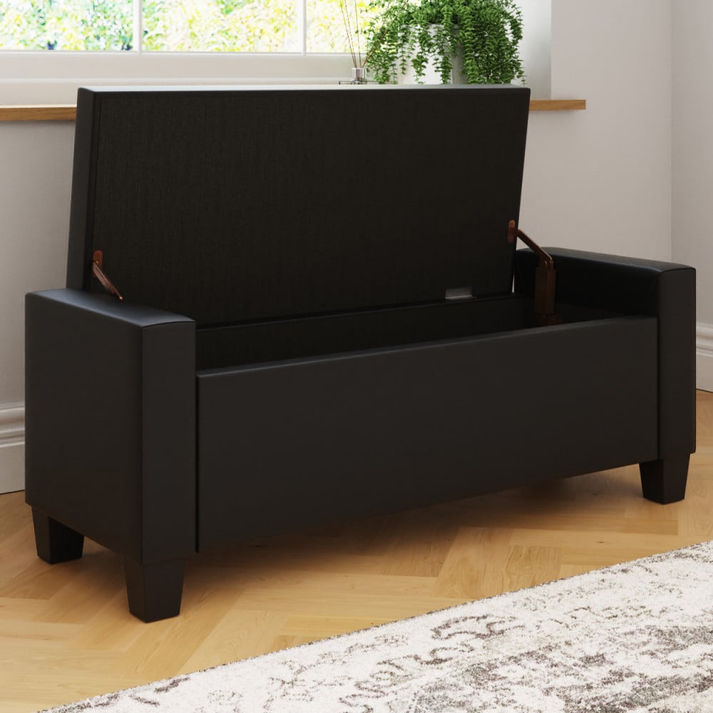 Ventnor PU Leather Storage Ottoman In Black